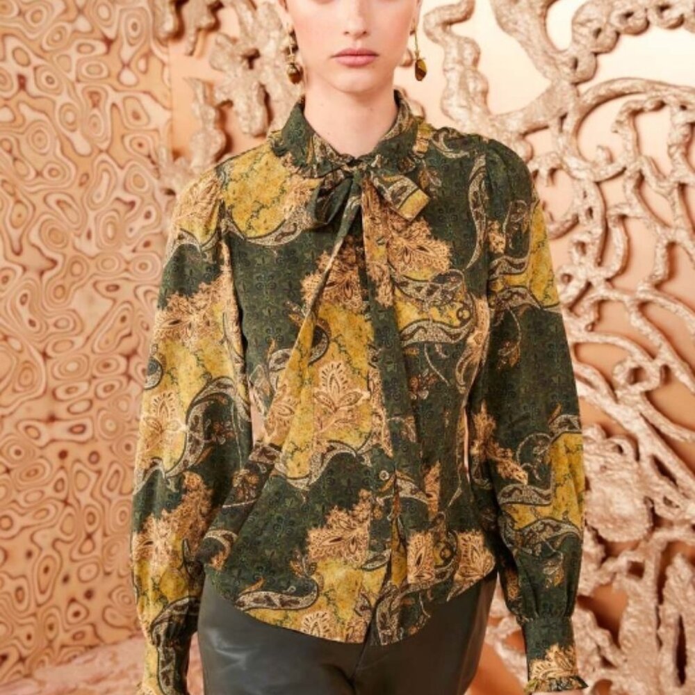 NWOT ULLA JOHNSON Silk Vedra Blouse in Alpine XS $420 - Picture 4 of 9